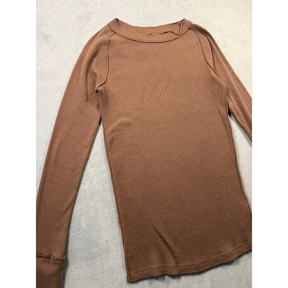 We The Free Tunic Length Ribbed Blouse Long Sleeve Free People Brown‎ Size Small